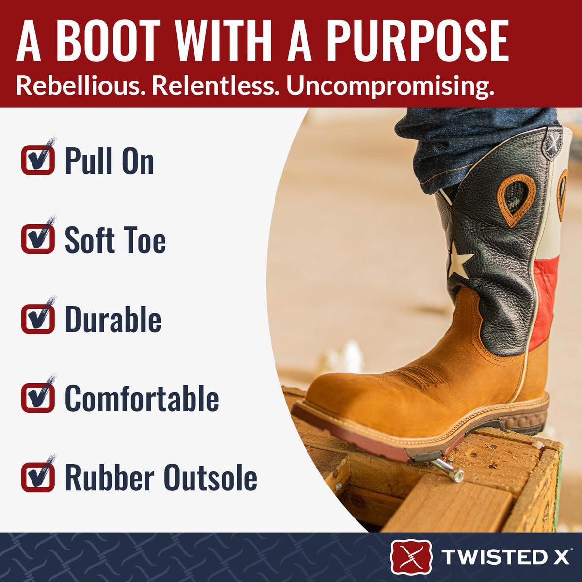 Men's 12" Western Work Boot - Casual Western Boots for Men - Light Brown & Texas Flag,8.5 W