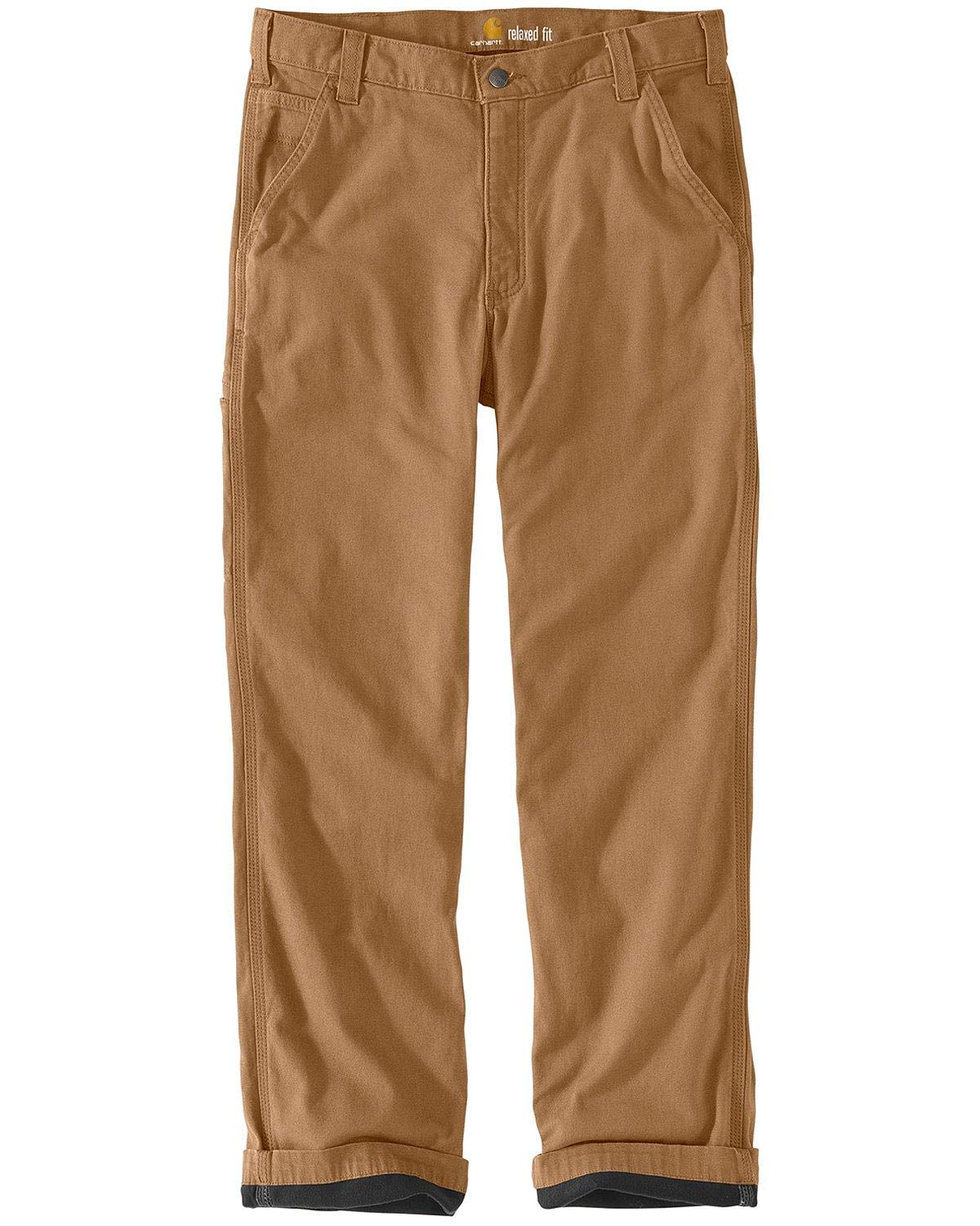 Carhartt Men's Rugged Flex Relaxed Fit Canvas Flannel-Lined Utility Work Pant 30W x 32L Dark Khaki