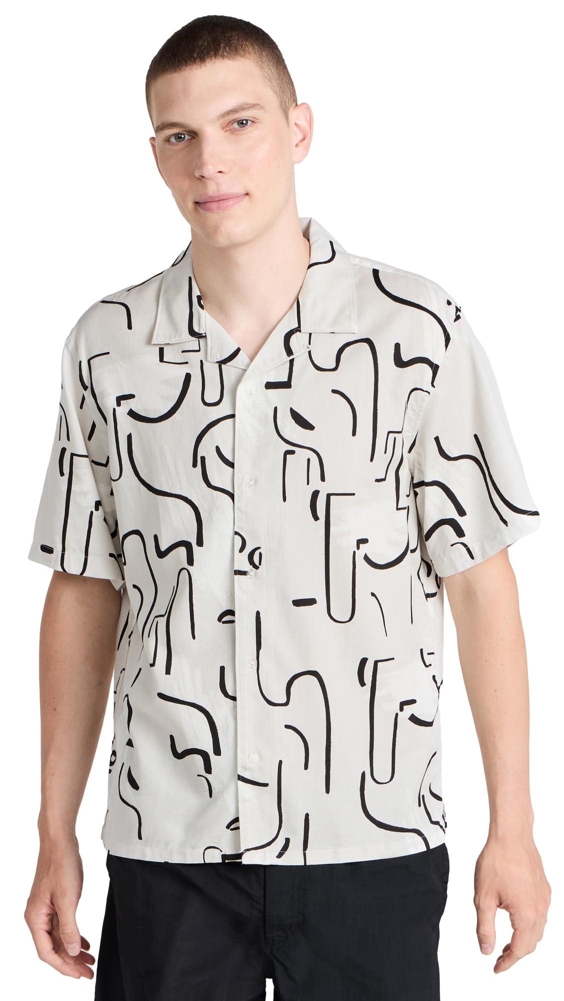 Club Monaco Men's Short Sleeve Camp Collar Artisan Print Shirt, Tan/Tan, XXL