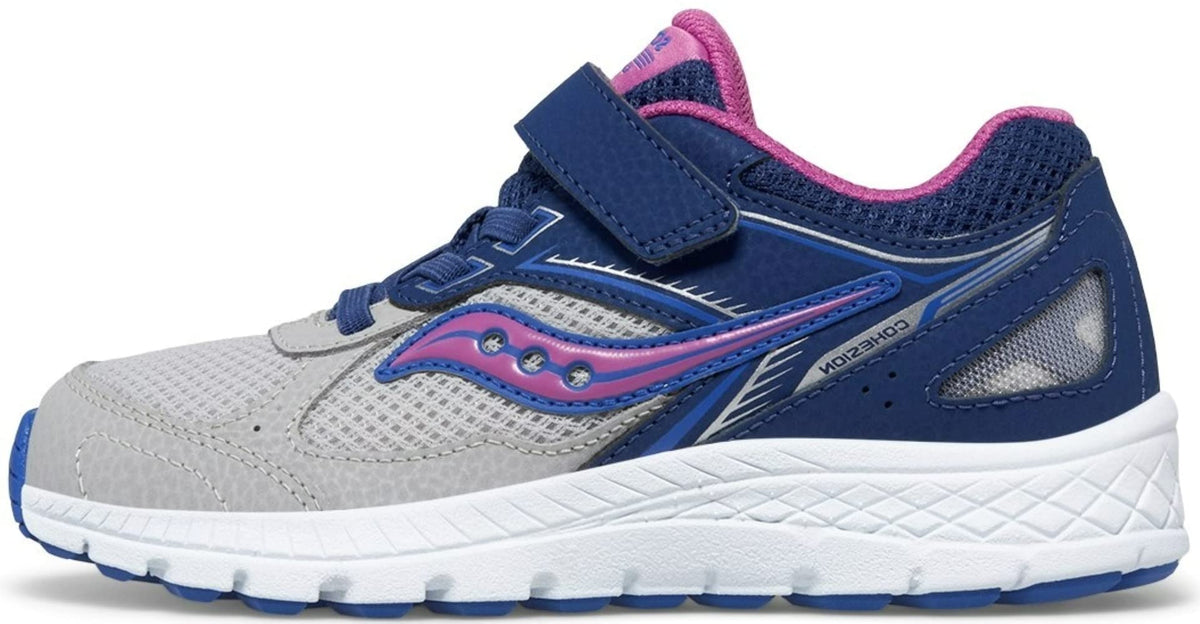 Saucony Unisex-Child Cohesion 14 Alternative Closure Sneaker, Navy/Grey/Grape, 13.5 M US Big Kid