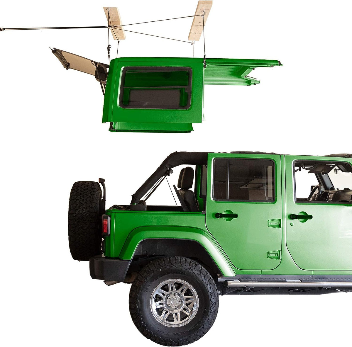 HARKEN - Hardtop Overhead Garage Storage Hoist for Jeep Wrangler and Ford Bronco, Self-Leveling, Safe Anti-Drop System, Easy One-Person Operation, Garage Organization