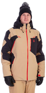 Spyder Men's Leader Insulated Hooded Ski Snow Jacket, Tannin, Large