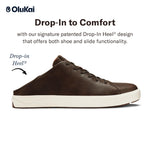 OLUKAI Lae'ahi Li 'ILI Men's Leather Sneakers, Supple Full-Grain Leather Shoes, Drop-in Heel & All Weather Rubber Soles, Dk Wood/Dk Wood, 9