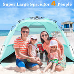 NXONE XL Pop Up Beach Tent, Deluxe Sun Shade Shelter for 4 Person, UPF 50+ Protection, Windproof Beach Shade, Extendable Floor with 3 Ventilating Windows Plus Carrying Bag, Stakes and Guy Lines Mint Green