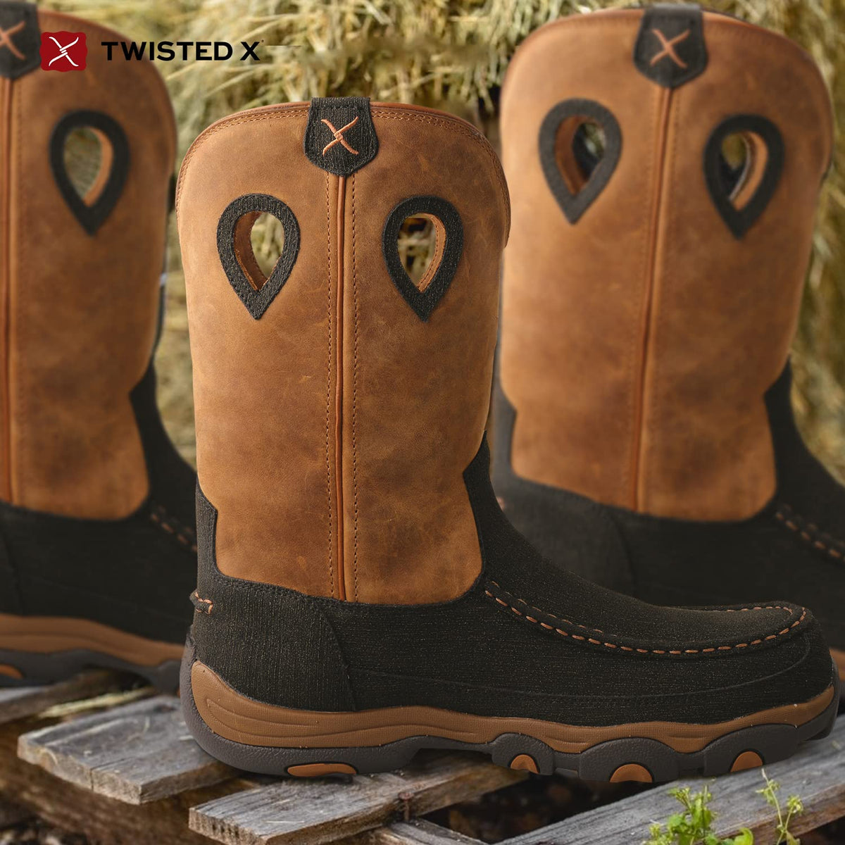 Twisted X Men's 11" Work Pull On Hiker Boot, Moc Toe Nano Toe with CellSole, Charcoal & Tan, 8.5 M