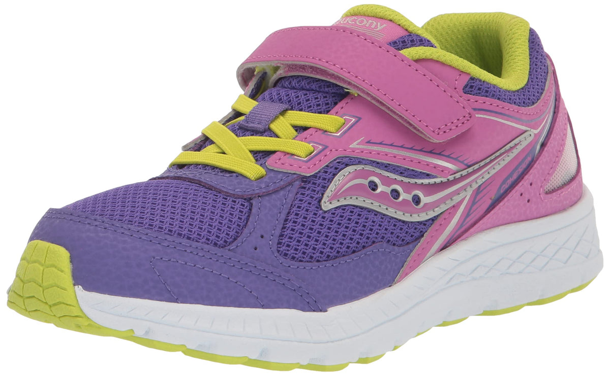 Saucony Cohesion 14 Alternative Closure Sneaker, Purple/Green, 3 US Unisex Big Kid
