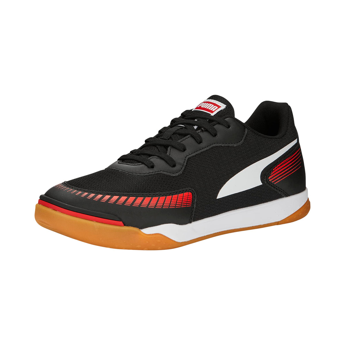 PUMA Mens Pressing III Futsal Soccer Shoes, PUMA Mens Black-PUMA Mens Red-Gum, 8