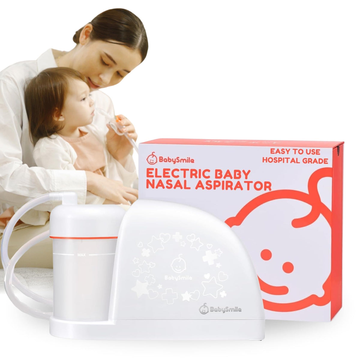 BabySmile | Electric Baby Nasal Aspirator | Hospital Grade Nose Suction for Newborn | Snot Sucker for New Borns & Toddlers | Boogers/Mucus (Large)