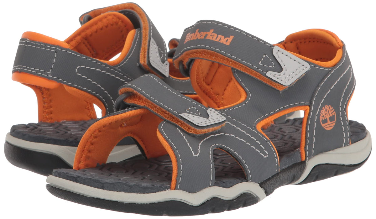 Timberland Adventure Seeker 2-Strap-BK-K Sandal, Medium Grey w/Orange, 34 US Unisex Little Kid