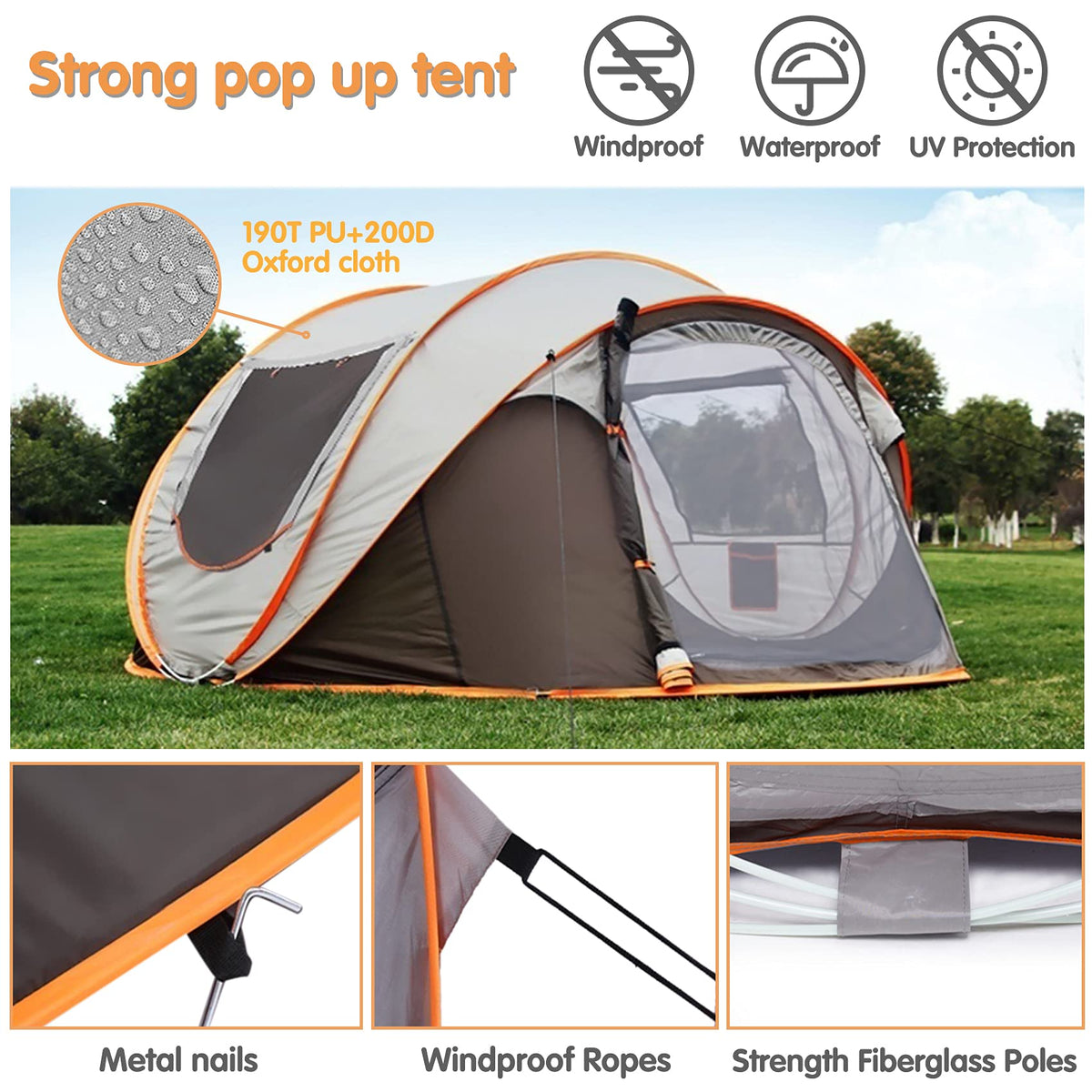 FLYVER Pop up Camping Tents, Upgraded 3-8 Person Double Layer Family Dome Tent, Waterproof Automatic Instant Tent with Doors Windows for Backpacking Hiking Beach