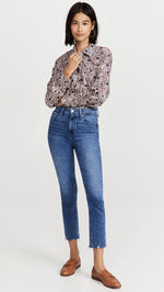 PAIGE Women's Sarah Slim Crop Jeans, Skysong w/Distressed Hem, Blue, 32