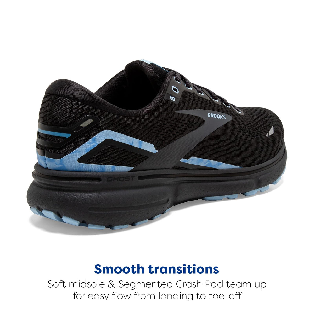 Brooks Men's Ghost 15 Running Shoe - Black/Ebony/Marina - 8 Medium