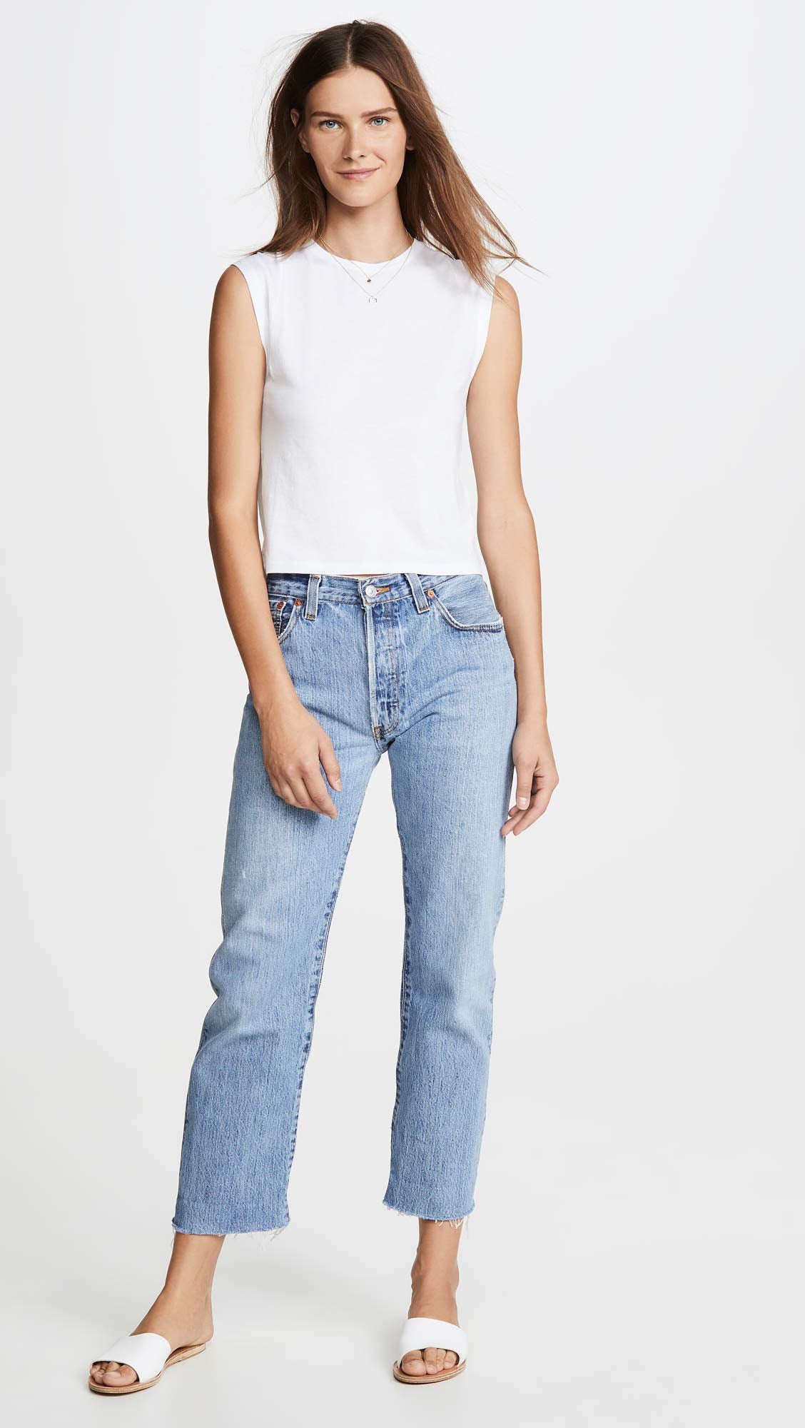 FRAME Women's Le High Rise Muscle Tee, Blanc, White, S