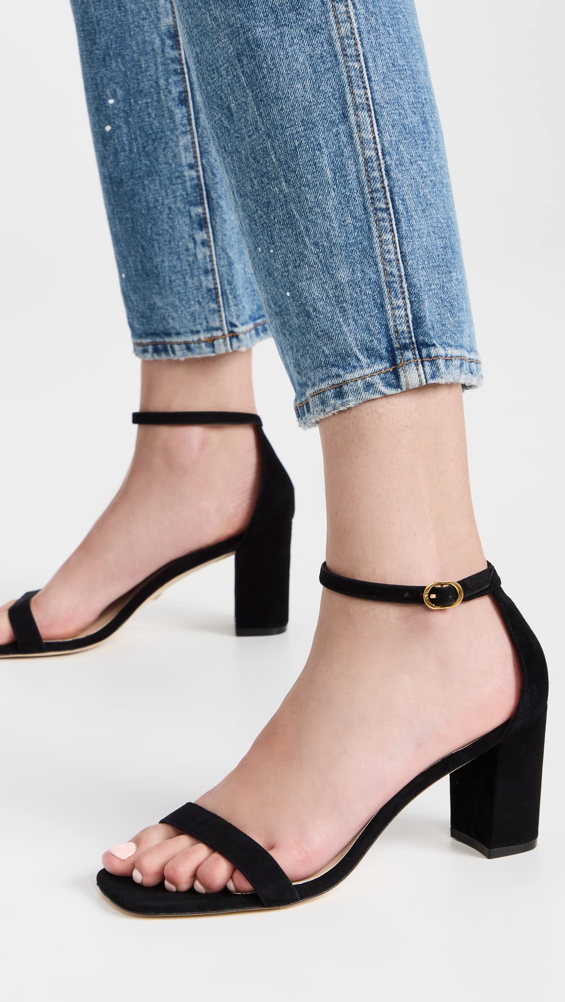 Stuart Weitzman Women's 75mm Nudist Curve Block Sandals, Black, 9.5 Medium US