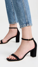 Stuart Weitzman Women's 75mm Nudist Curve Block Sandals, Black, 9.5 Medium US