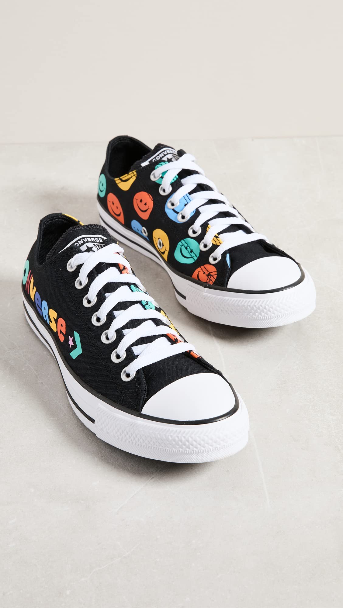 Converse Men's Chuck Taylor All Star Happy Face Sneakers, Black/Amarillo/Bold Mandarin, 7 Medium US