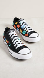 Converse Men's Chuck Taylor All Star Happy Face Sneakers, Black/Amarillo/Bold Mandarin, 7 Medium US