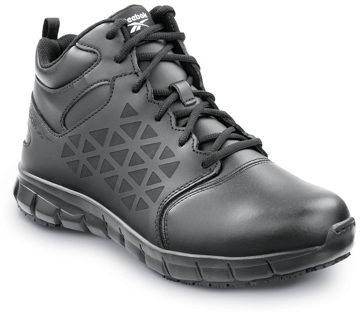Reebok Work Sublite Cushion Work, Men's, Black, Mid-Athletic Style, MaxTrax Slip Resistant, Soft Toe Work Shoe 9.5 Wide