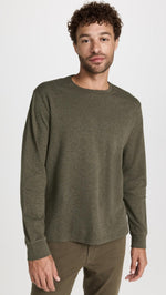 FRAME Men's Duo Fold Long Sleeve Crew, Heather Olive Green, L