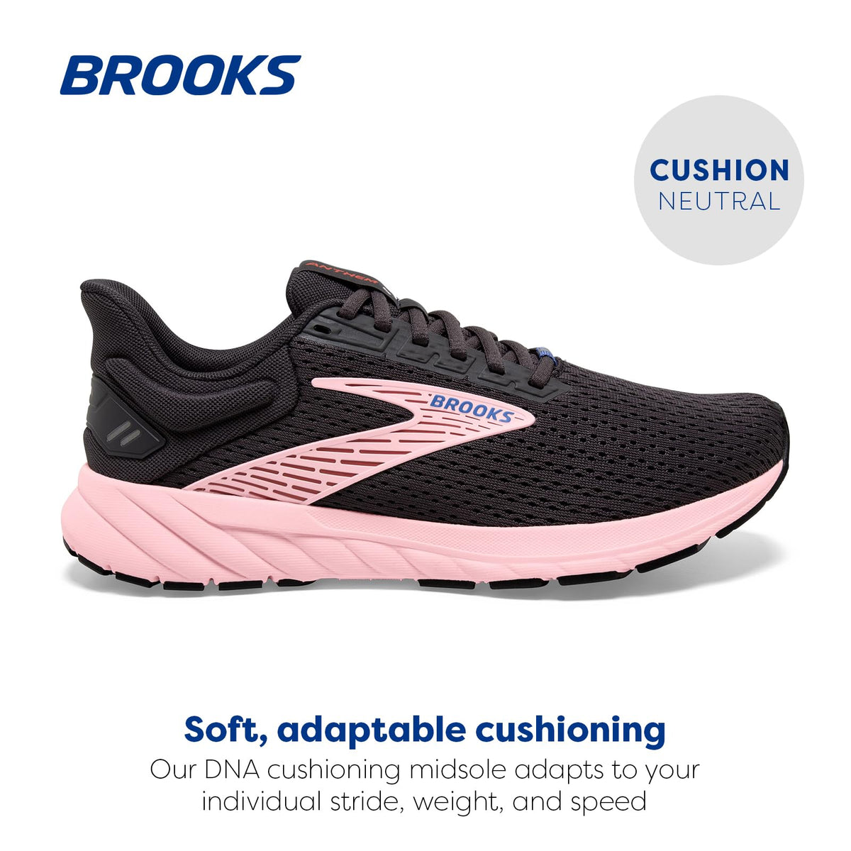 Brooks Women’s Anthem 6 Neutral Running Shoe - Blackened Pearl/Pink/Rose - 10 Medium