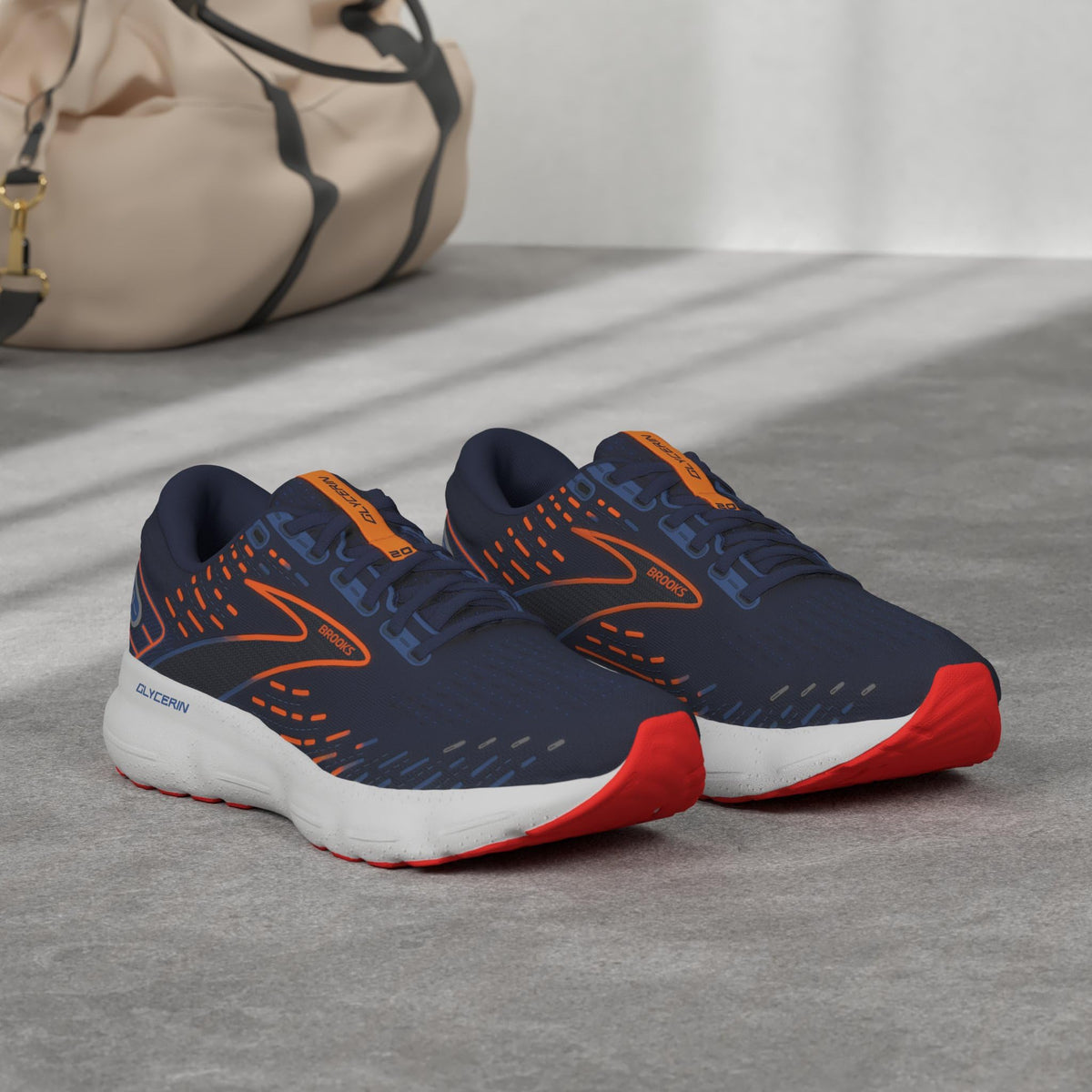 Brooks Men's Glycerin 20 Neutral Running Shoe - Blue Depths/Palace Blue/Orange - 15 Wide