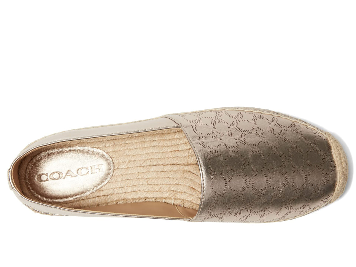 Coach Carley Metallic Leather Espadrille Platinum Champagne 9 B (M)