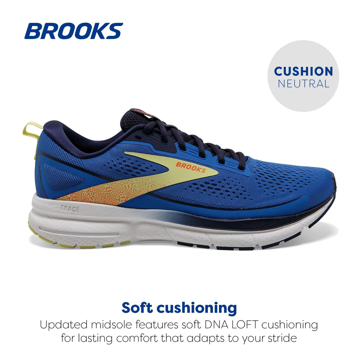 Brooks Men’s Trace 3 Neutral Running Shoe - Blue/Peacoat/Yellow - 8.5 Medium