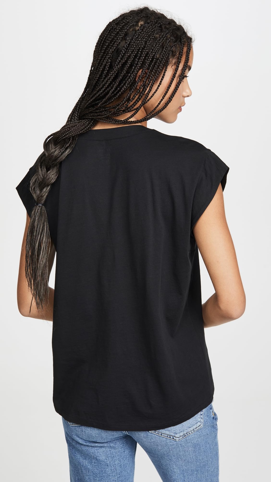 FRAME Women's Le Mid Rise V Neck Tee Small Noir