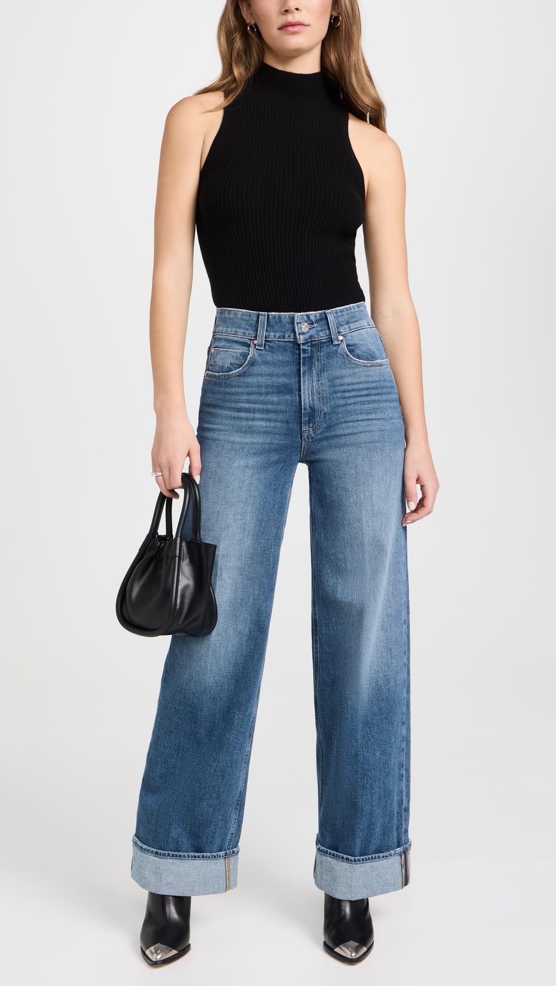 PAIGE Women's Sasha 32" Wide Cuff Jeans, Stefania, Blue, 28