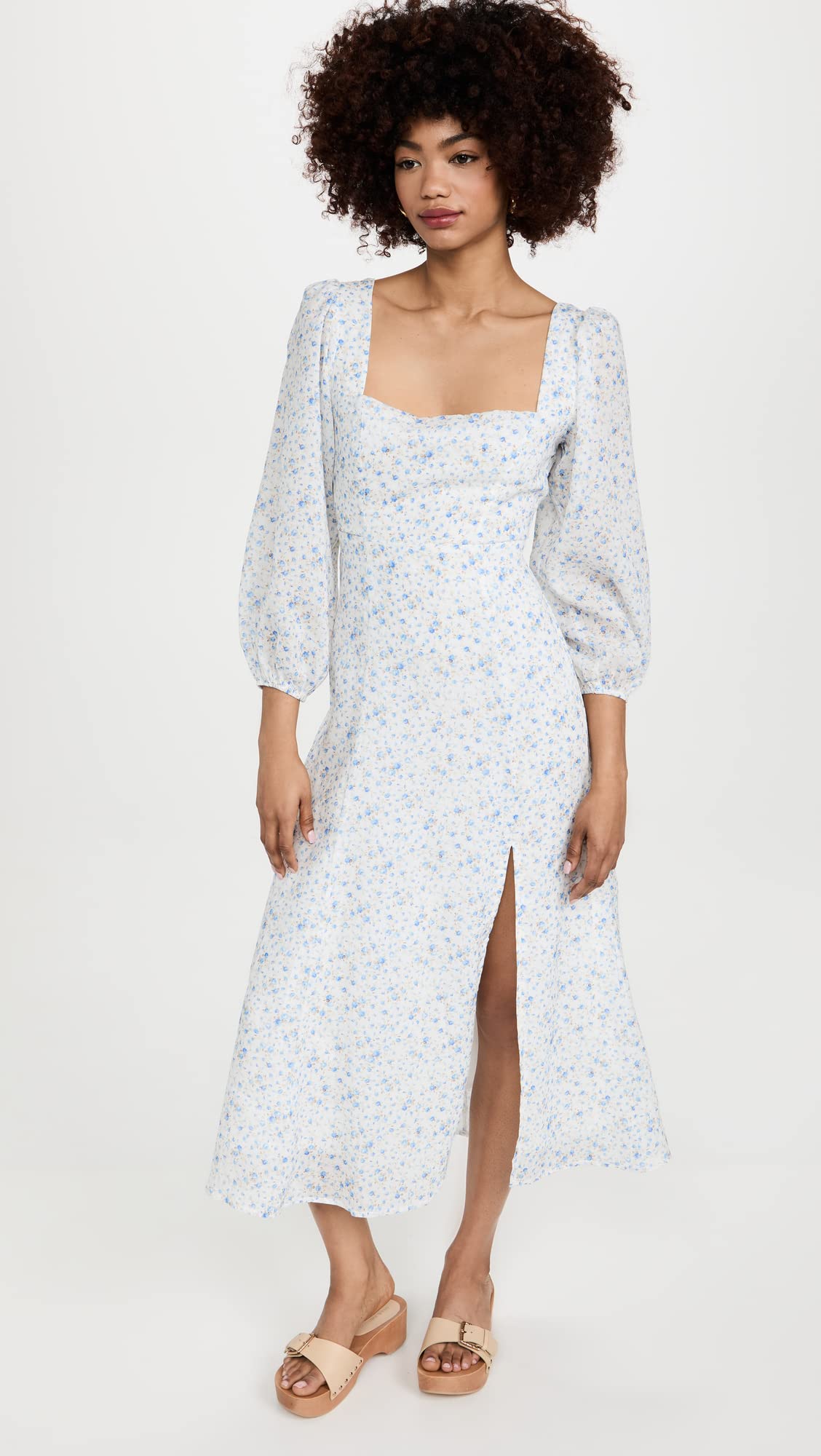 ASTR the label Women's Audette Dress, Blue White Ditsy, XS