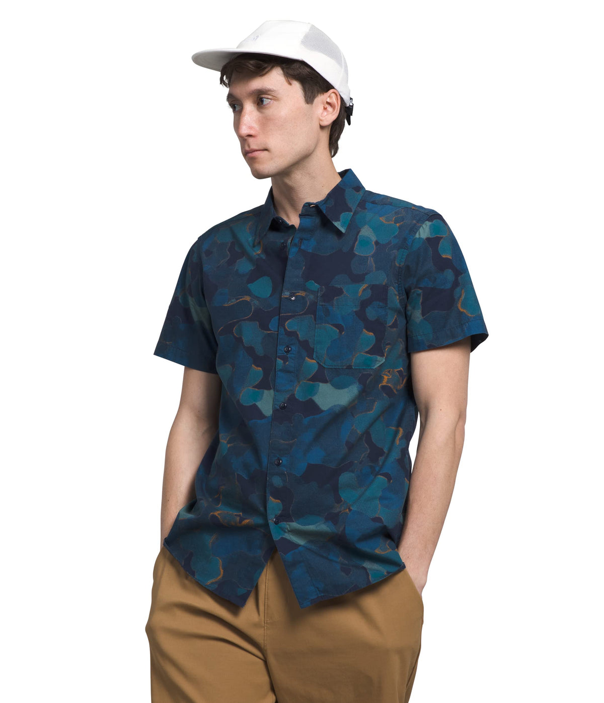 THE NORTH FACE Men's Short Sleeve Baytrail Pattern Button-Down Shirt, Summit Navy Camo Texture Print, XX-Large