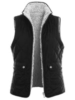 TOP LEGGING TL Women's Casual Sherpa Fur Vest - Winter Warm Fleece Collar Zip Up Jacket 001_Black L
