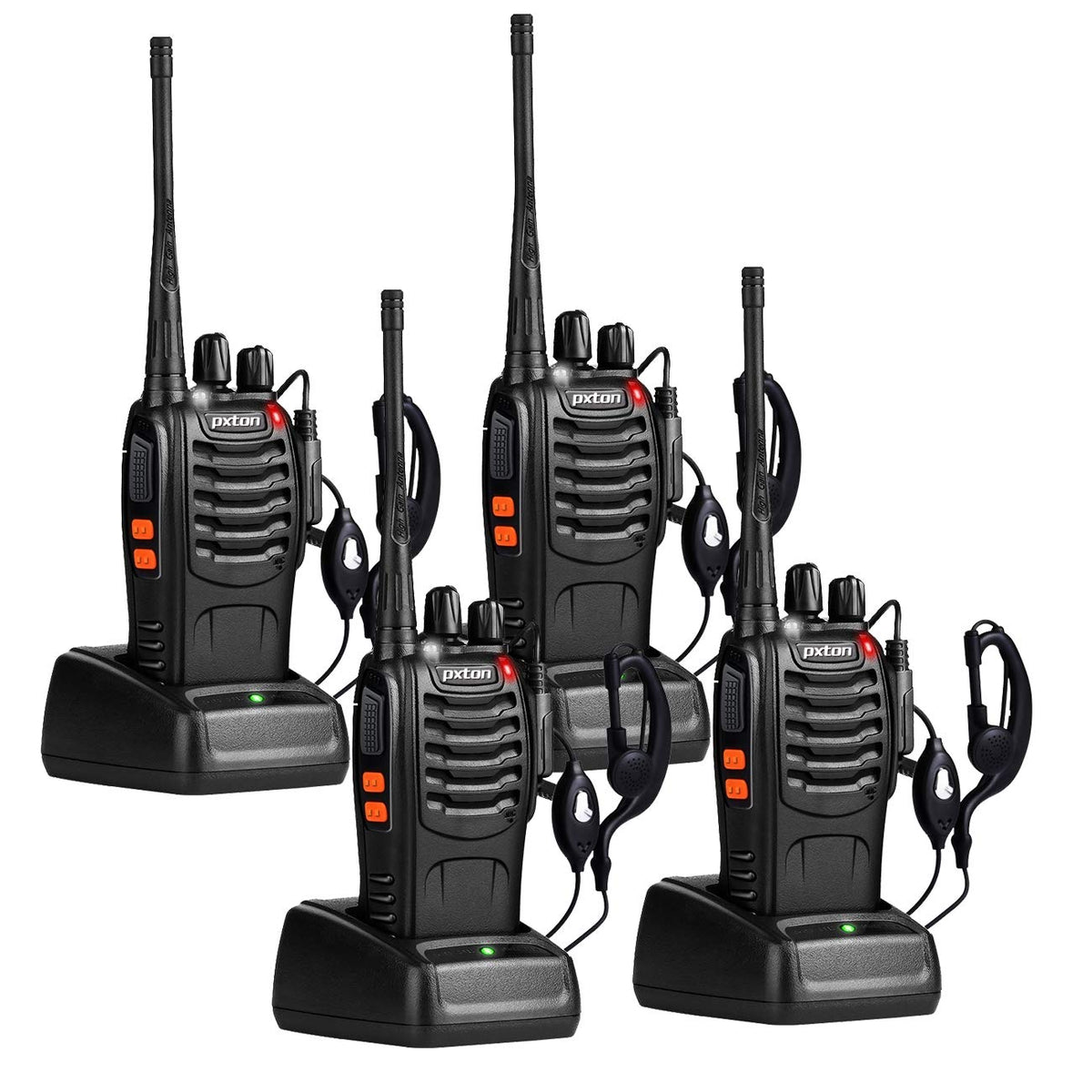 pxton Walkie Talkies Long Range for Adults with Earpieces,16 Channel Walky Talky Rechargeable Handheld Two Way Radios with Flashlight Li-ion Battery and Charger(4 Pack)