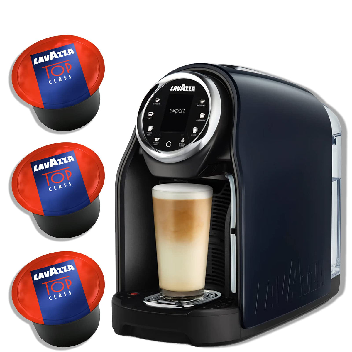 Lavazza Coffee Maker Classy Pro LB1201, 18.6 Fl Oz Tank & Direct Water Connection Single Serve Espresso Machine & Blue Capsules 100-Pack Top Class Barista at Home