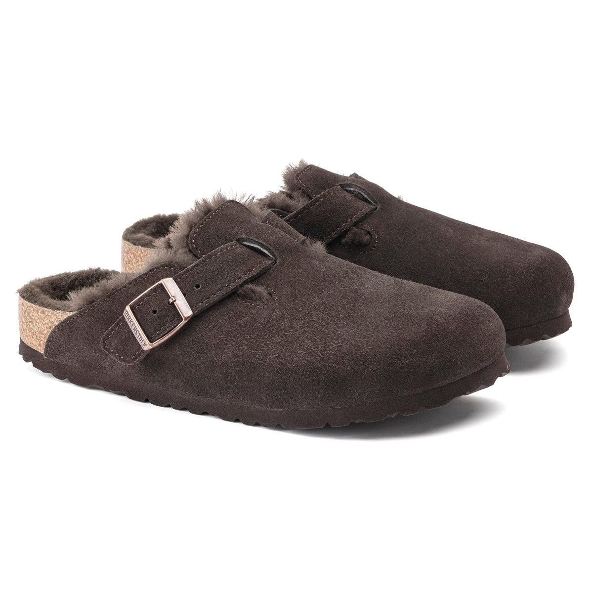 Birkenstock Boston Shearling Suede Leather Clogs M Mocha
