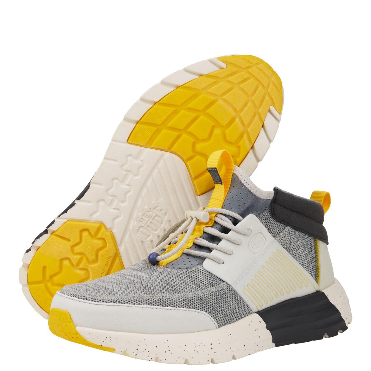 HEYDUDE Men's Sirocco M Mid Trail Heather Grey/Yellow Size 15 | Men's Shoes | Men Slip-on Sneakers | Comfortable & Light-Weight