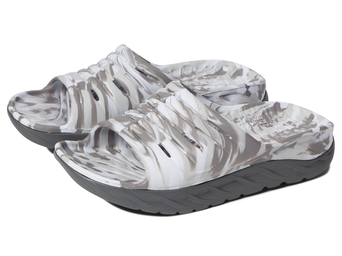 HOKA Men's Ora Recovery Slide Swirl Print, Lunar Rock Sharkskin, 8 Mens/10 Womens