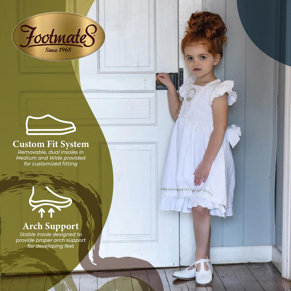 FOOTMATES Sherry Mary Jane Hook and Loop Leather T-Strap Shoes with Wide Toe Box and Custom-Fit Insoles, Non-Marking Outsoles - for Toddlers and Kids, Ages 1-8 White 10 Toddler