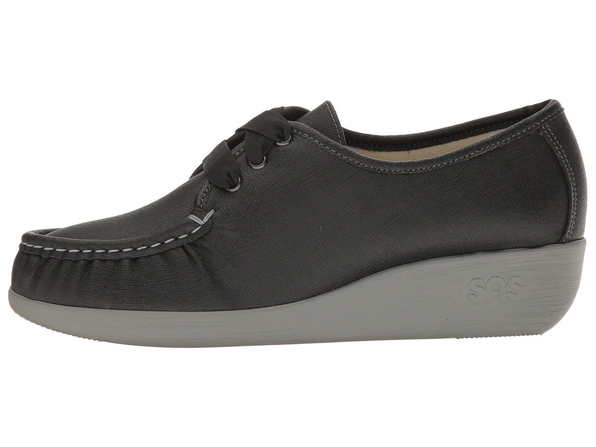 SAS Bounce Comfort Moc Lace-Up Shoes for Women – Leather Upper – Textile Lining – Foot-Shape® Last Construction Raven 7 WW - Double Wide (D)