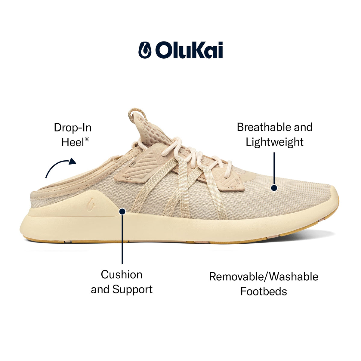 OLUKAI Holo Men's Athleisure Sneaker, Lightweight, Breathable Mesh Slide Shoe, Drop Heel, All-Day Comfort & Support, Sand/Off White, 11.5