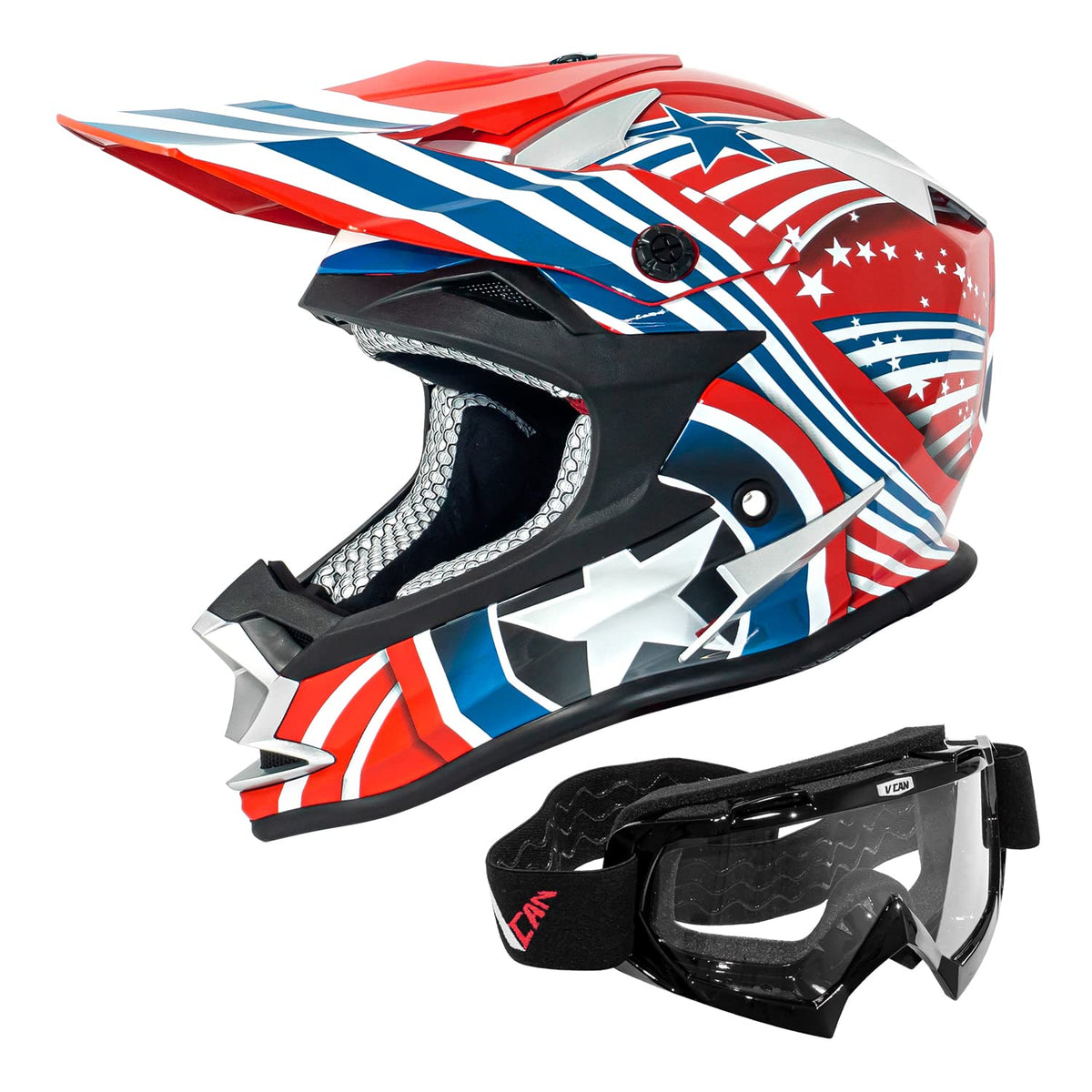 VCAN VX38 Adults ATV Motorcross Offroad Dirt Bike Motorcycle Downhill Helmet with Goggle DOT Approved