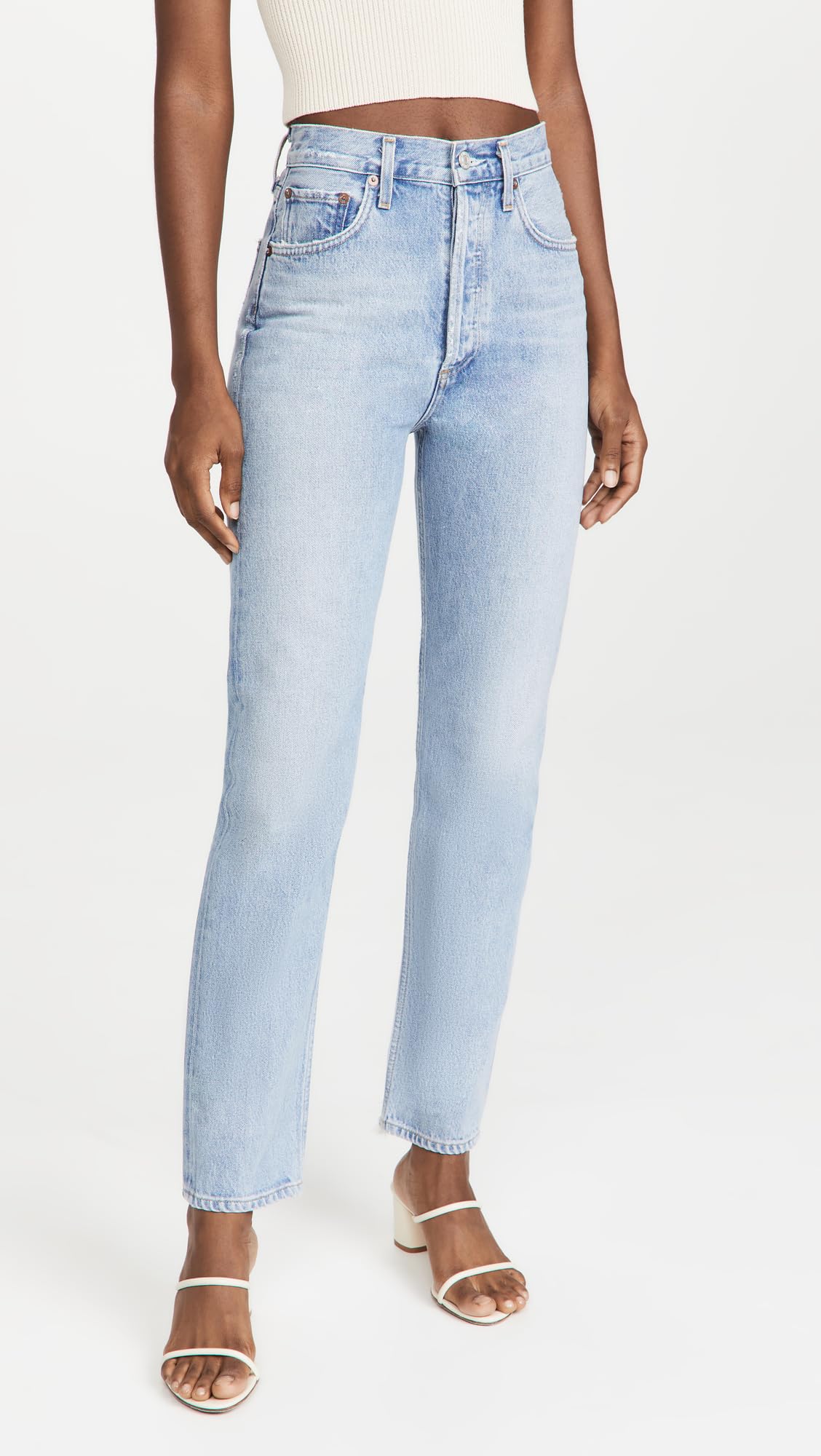 AGOLDE Women's 90s Pinch Waist High Rise Straight Jeans, Soundwave, Blue, 26