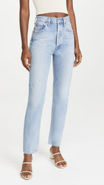 AGOLDE Women's 90s Pinch Waist High Rise Straight Jeans, Soundwave, Blue, 26