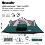 Mansader 6 Person Family Camping Tent,Waterproof Windproof with Top Rainfly,Easy Set Up,Pop Up Tent for Outdoor Camping Hiking Travel (Green)