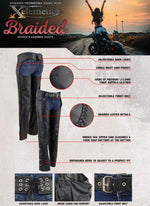 Xelement 7701 Women's Black 'Braided' Leather Motorcycle Chaps - 8