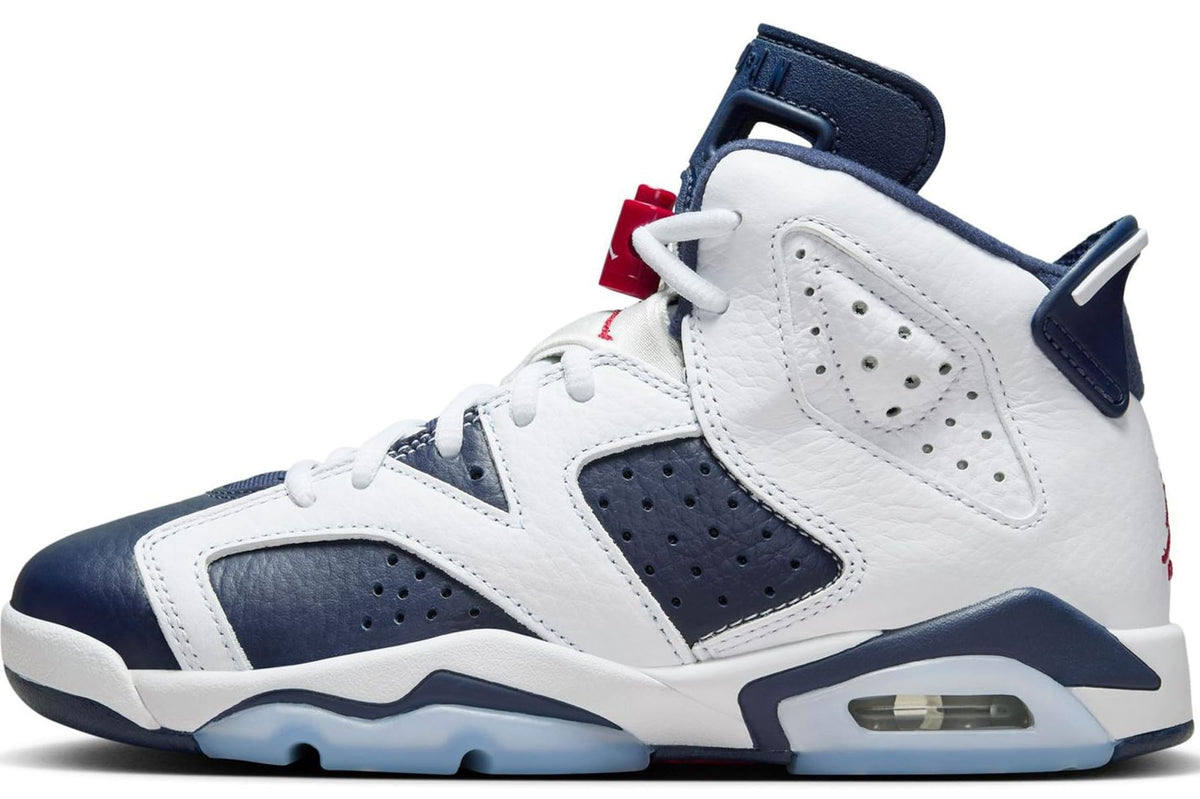 Air Jordan 6 Retro Big Kids' Shoes (384665-164, White/Midnight Navy/Varsity Red) Size 6.5