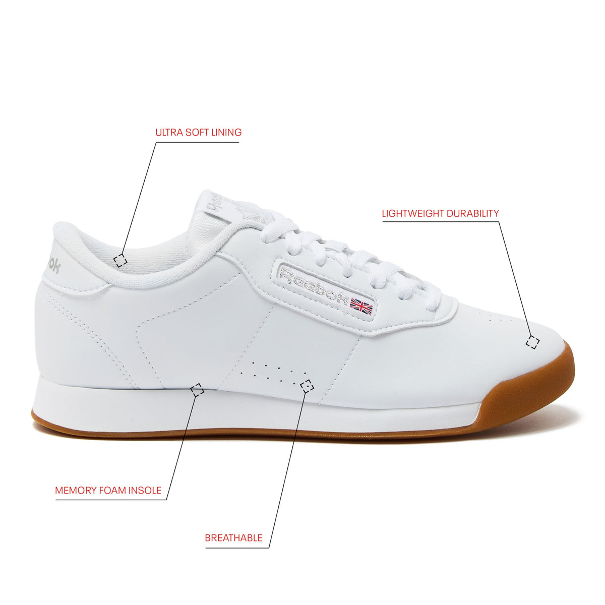 Reebok Womens Princess Running Shoe, White/Gum, 12 US