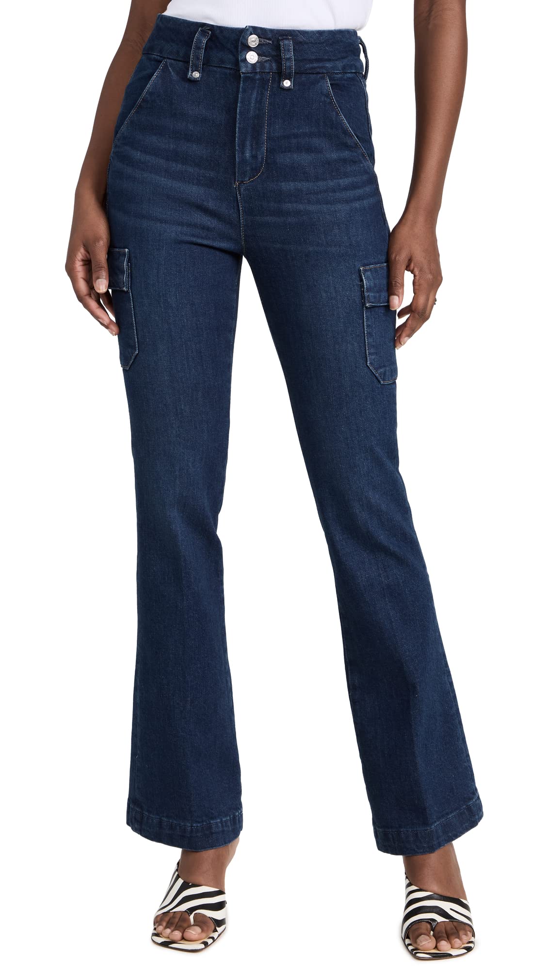 PAIGE Women's Dion 32" Jeans with Cargo Pockets, Gracie Lou, Blue, 30