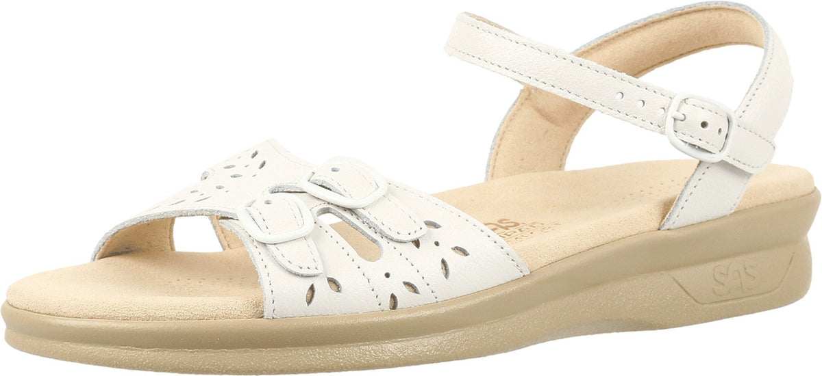 SAS Duo Strap Sandals for Women - Leather Upper with Laser Cut Details, Sturdy and Breathable Casual Sandals White 11.5 W - Wide (C)