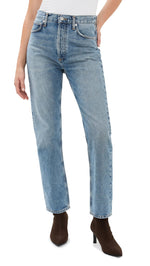 AGOLDE Women's 90's Pinch Waist High Rise Straight Jeans, Navigate, Blue, 25